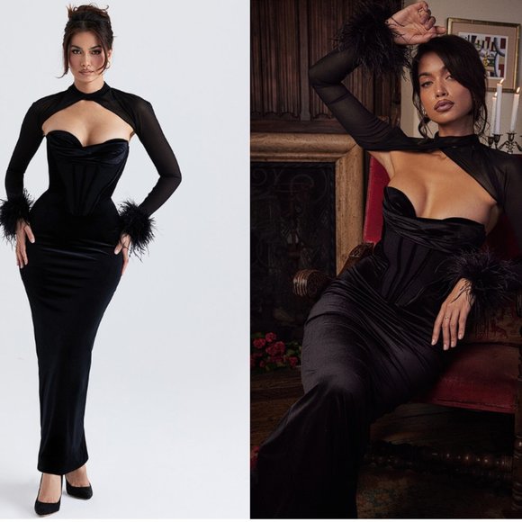 HOUSE OF CB 'Thalia' Black Velvet Corset Maxi Dress NWOT - Picture 3 of 17